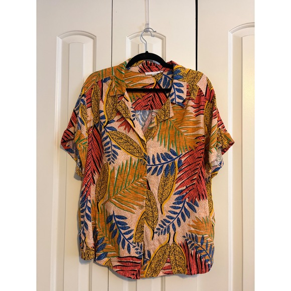Jane + Delancy Tropical Leaf Print Button Up Shirt 1X - Picture 2 of 8